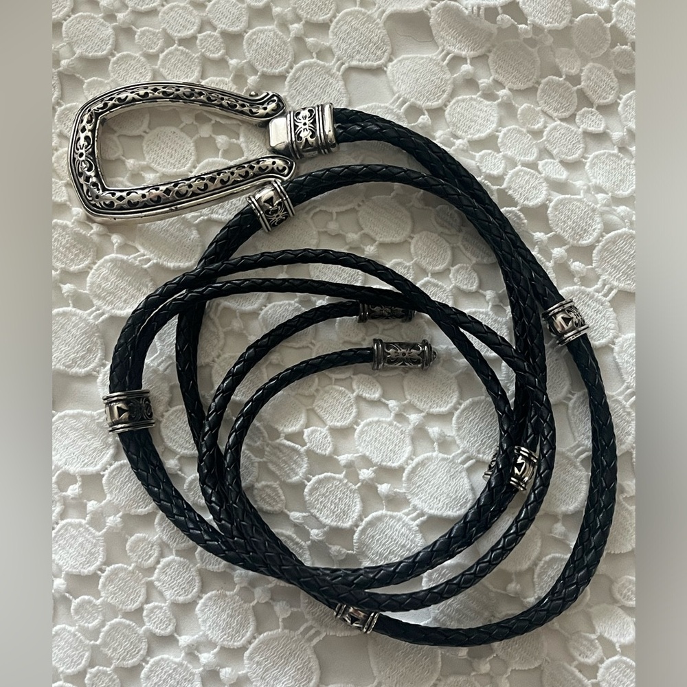 Brighton Double Barrel Black Braid Vintage 1994  Leather Belt